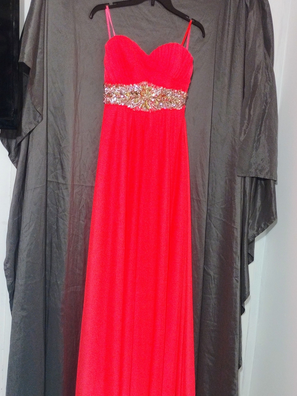 Sequin Hearts Red Beaded Empire Waist Prom Dress